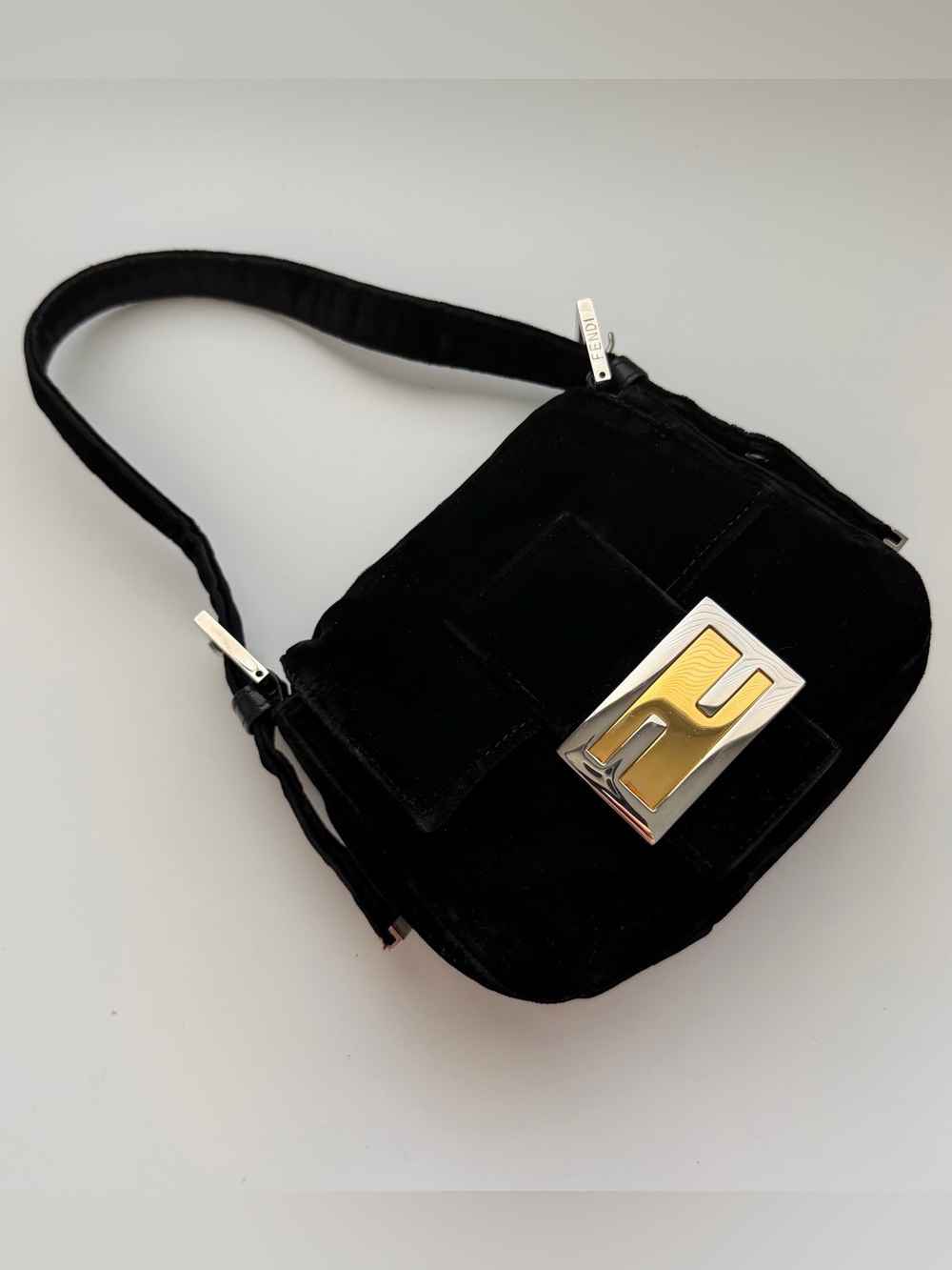 Fendi Black Mini Velvet Baguette Shoulder Bag - Picture 4 of 7